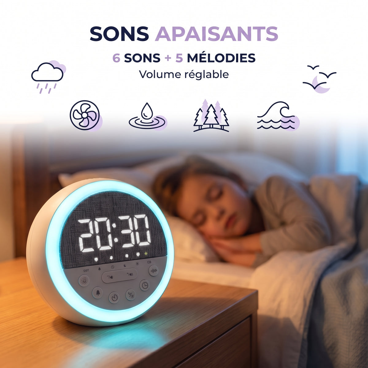 IvoQ Sleep Trainer pour Enfants - Réveil pour Enfants - Veilleuse - White Noise