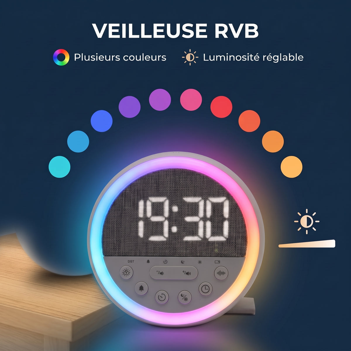 IvoQ Sleep Trainer pour Enfants - Réveil pour Enfants - Veilleuse - White Noise