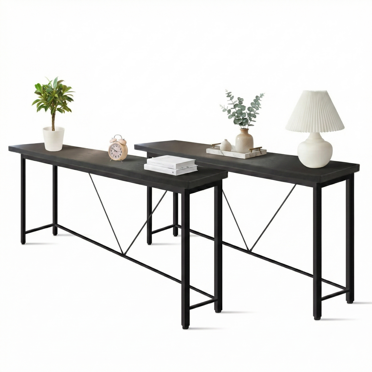 IvoQ Tables consoles - Lot de 2 - Noir - Tables consoles industrielles étroites - 120x23 cm - Tables d'entrée