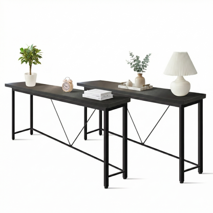 IvoQ Tables consoles - Lot de 2 - Noir - Tables consoles industrielles étroites - 120x23 cm - Tables d'entrée