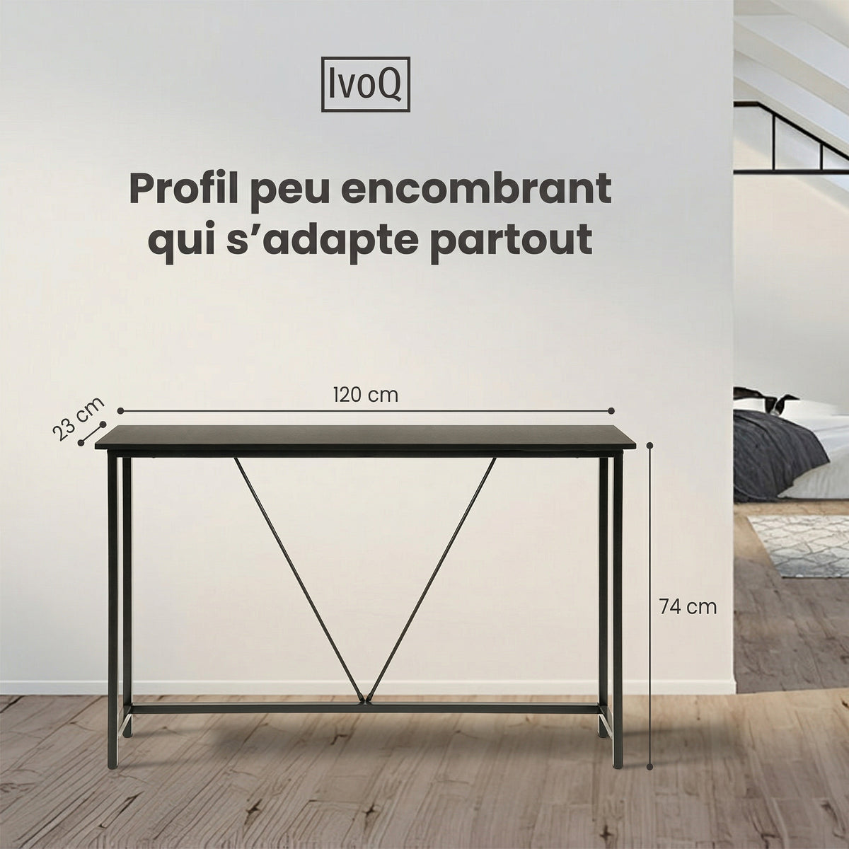IvoQ Tables consoles - Lot de 2 - Noir - Tables consoles industrielles étroites - 120x23 cm - Tables d'entrée