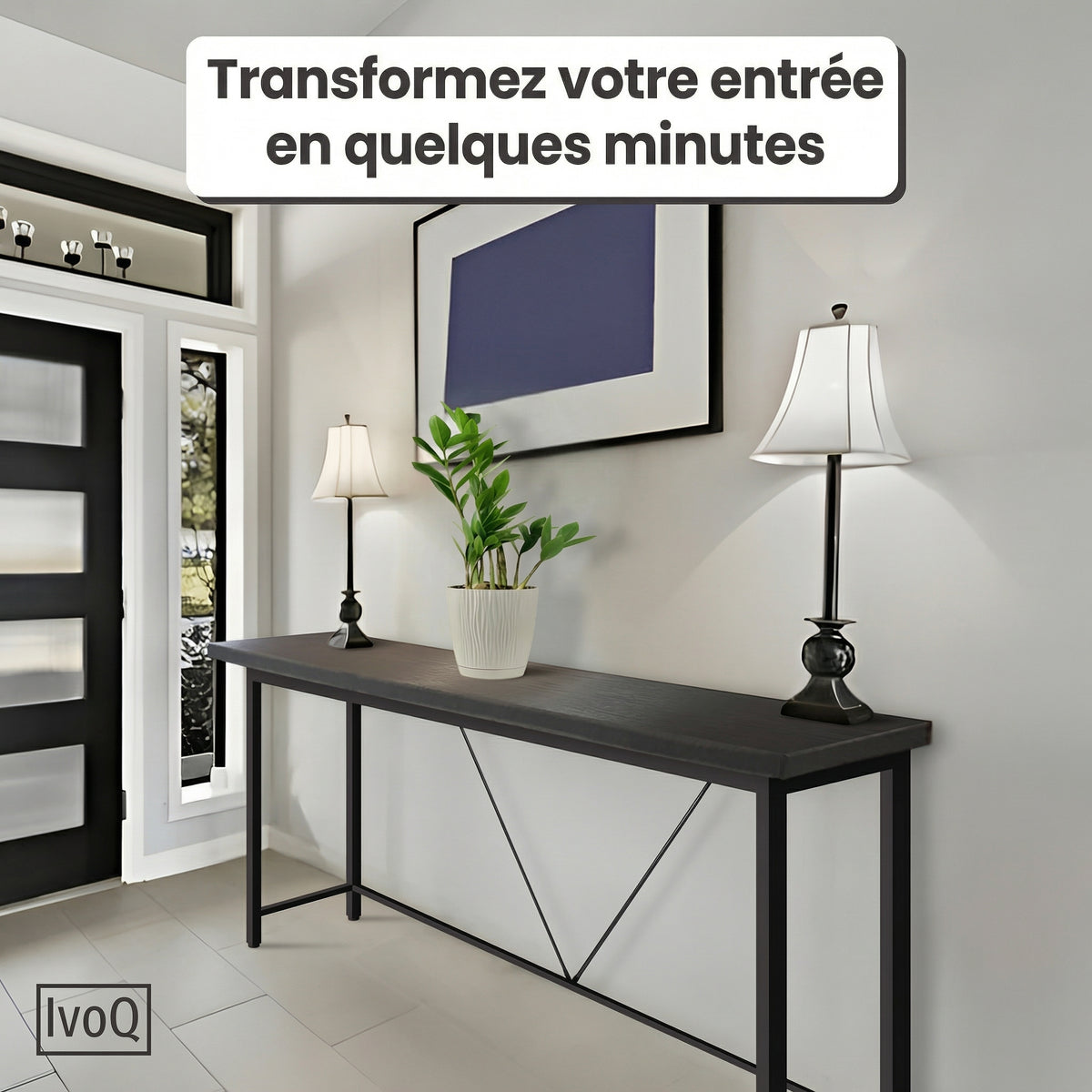 IvoQ Tables consoles - Lot de 2 - Noir - Tables consoles industrielles étroites - 120x23 cm - Tables d'entrée