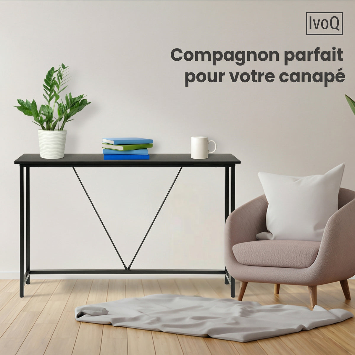 IvoQ Tables consoles - Lot de 2 - Noir - Tables consoles industrielles étroites - 120x23 cm - Tables d'entrée