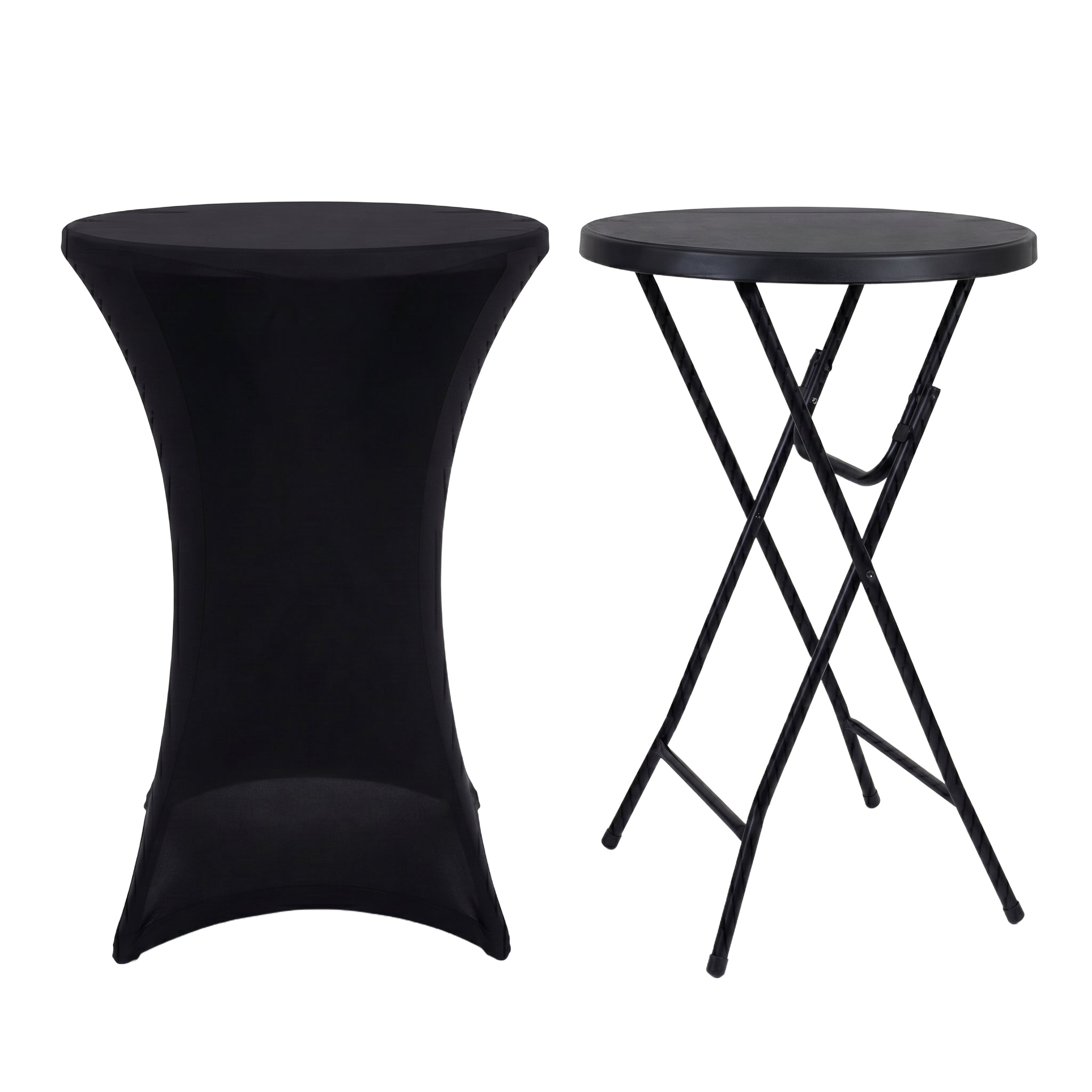IvoQ Table haute noire – Housse extensible noire incluse – Ø80 cm x 110 cm – Pliable – Table de réception pour fête, jardin et événement