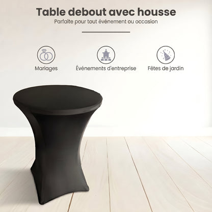 IvoQ Table haute noire – Housse extensible noire incluse – Ø80 cm x 110 cm – Pliable – Table de réception pour fête, jardin et événement