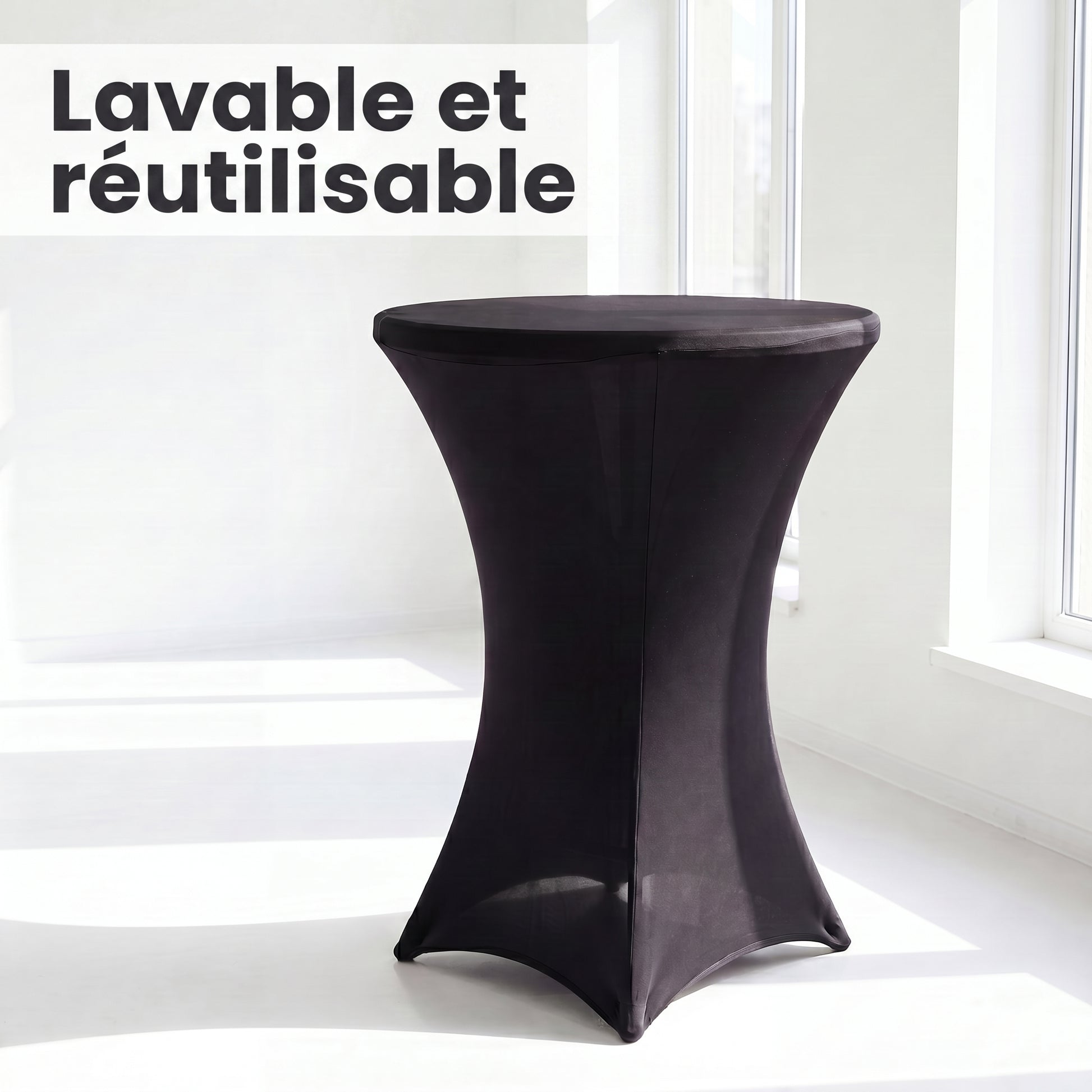 IvoQ Housse de table haute de luxe noire - Housse extensible pour table haute - Ø 80x110 cm - Extra épaisse (180 g/m²) - Sans plis et lavable