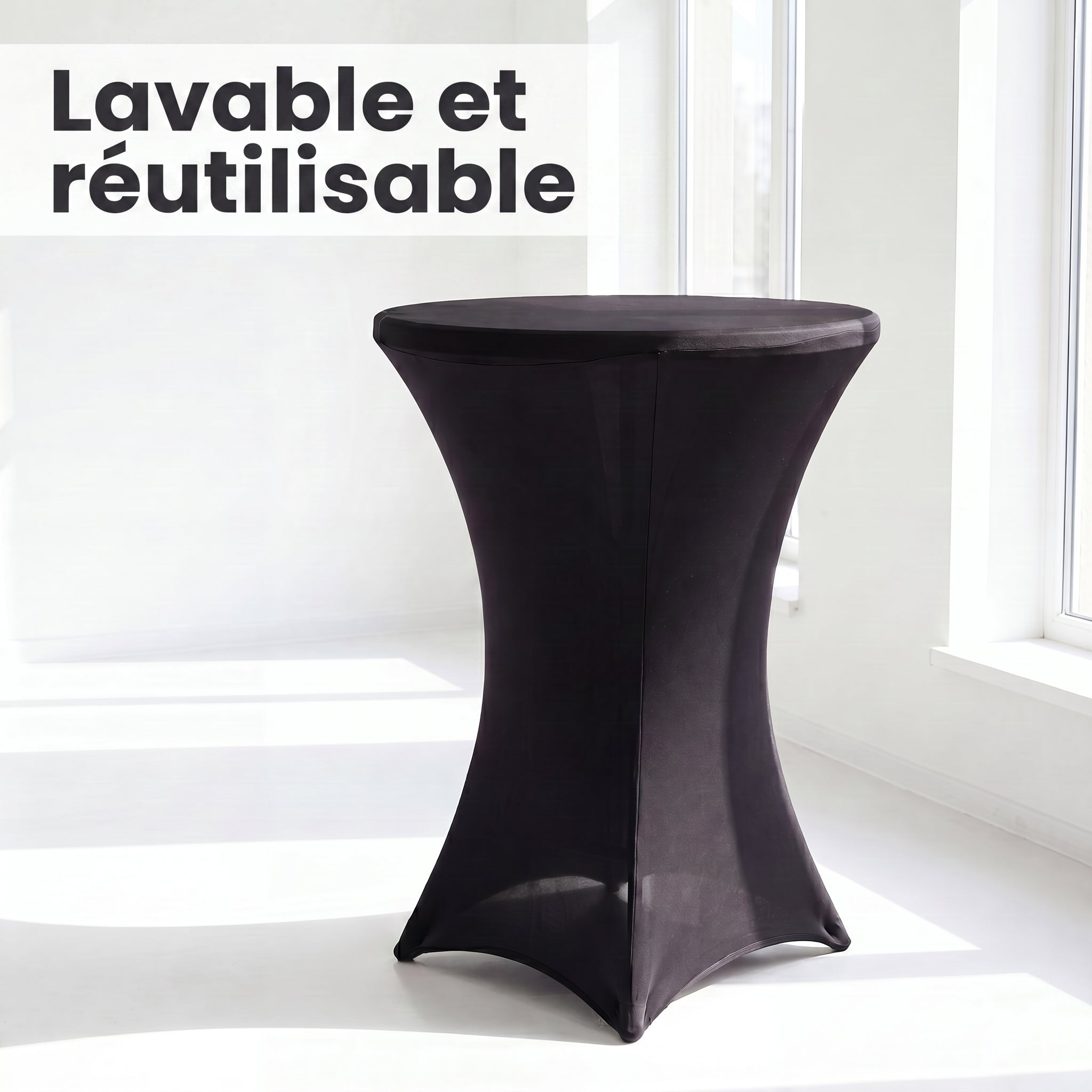 IvoQ Housse de table haute de luxe noire - Housse extensible pour table haute - Ø 80x110 cm - Extra épaisse (180 g/m²) - Sans plis et lavable