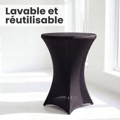 IvoQ Housse de table haute de luxe noire - Housse extensible pour table haute - Ø 80x110 cm - Extra épaisse (180 g/m²) - Sans plis et lavable