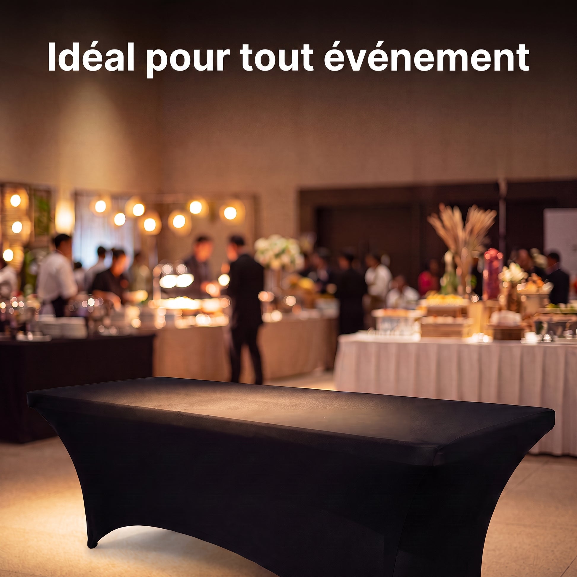 IvoQ Housse de table extensible de luxe noire - 183 x 76 x 76 cm - Pour table pliante, table de buffet et table de fête - Rectangulaire - Sans plis