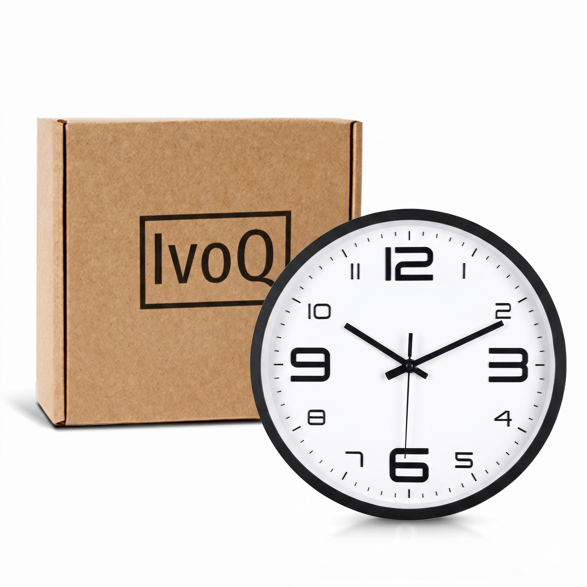 IvoQ Horloge mural 3D moderne - Mécanisme silencieux - Facile à lire - Horloge murale analogique - Noir/Blanc - 30 cm