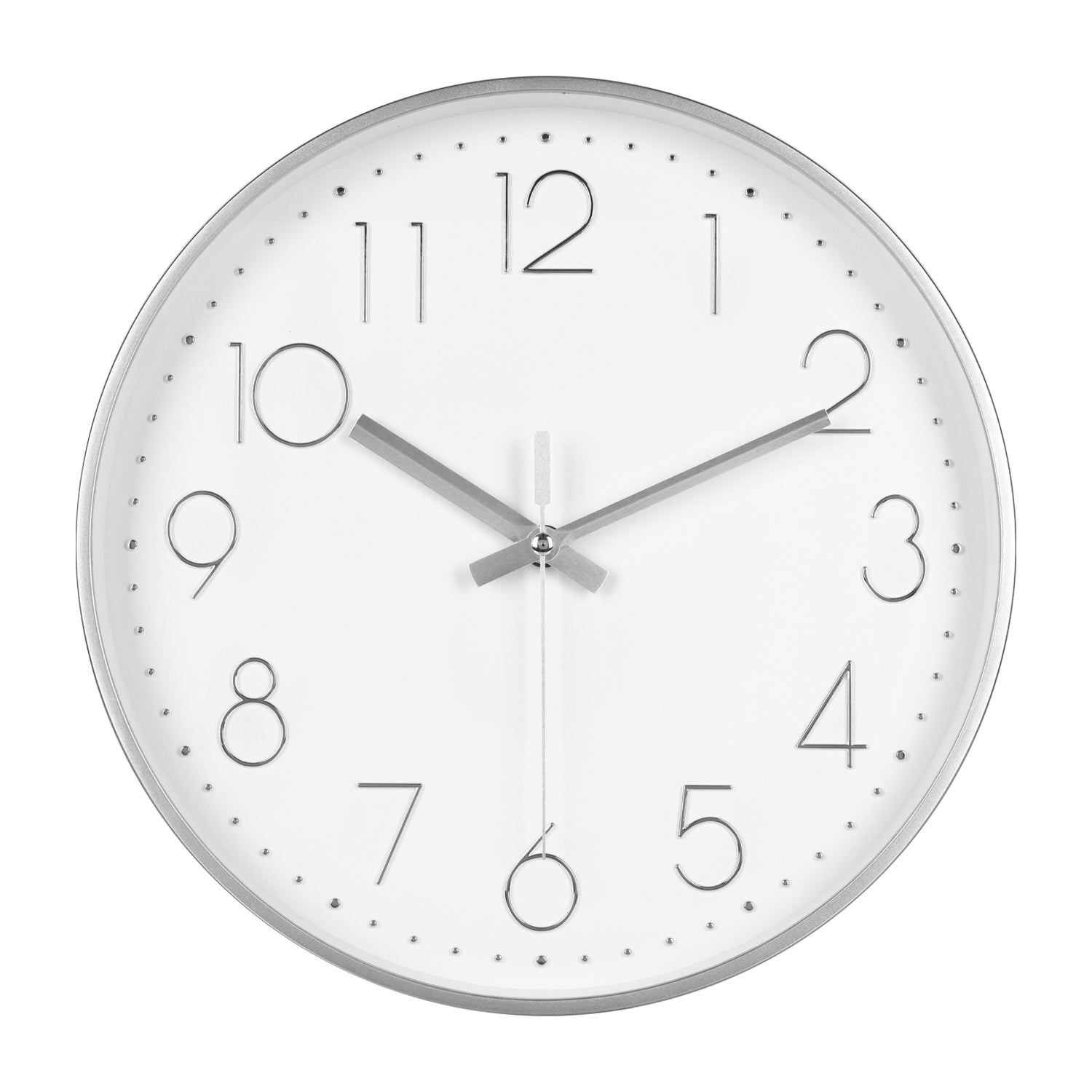 IvoQ Horloge mural moderne 30 cm - Horloge murale 3D avec mouvement silencieux - Analogique - Argent/Blanc