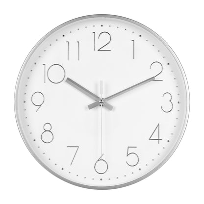 IvoQ Horloge mural moderne 30 cm - Horloge murale 3D avec mouvement silencieux - Analogique - Argent/Blanc