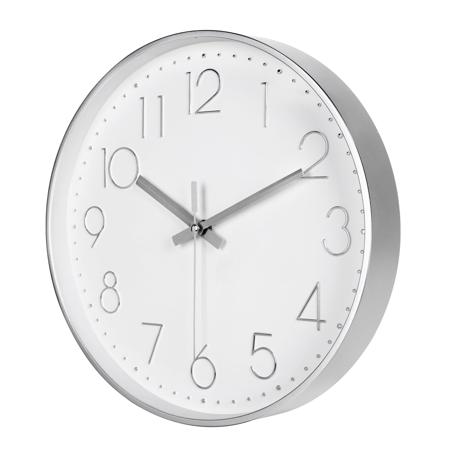 IvoQ Horloge mural moderne 30 cm - Horloge murale 3D avec mouvement silencieux - Analogique - Argent/Blanc