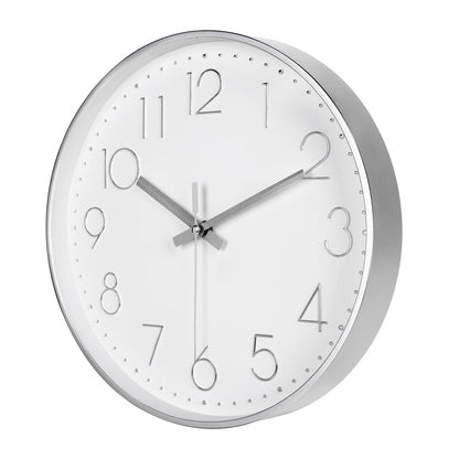 IvoQ Horloge mural moderne 30 cm - Horloge murale 3D avec mouvement silencieux - Analogique - Argent/Blanc
