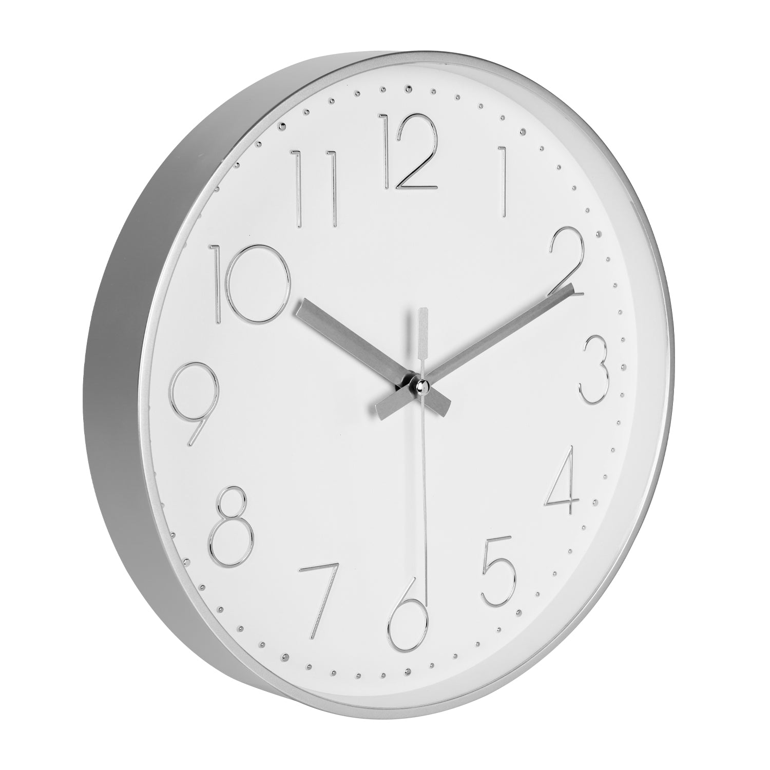 IvoQ Horloge mural moderne 30 cm - Horloge murale 3D avec mouvement silencieux - Analogique - Argent/Blanc