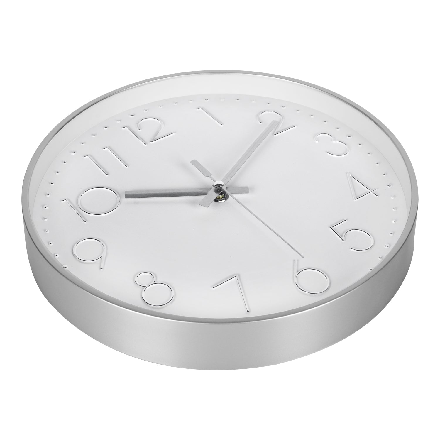 IvoQ Horloge mural moderne 30 cm - Horloge murale 3D avec mouvement silencieux - Analogique - Argent/Blanc