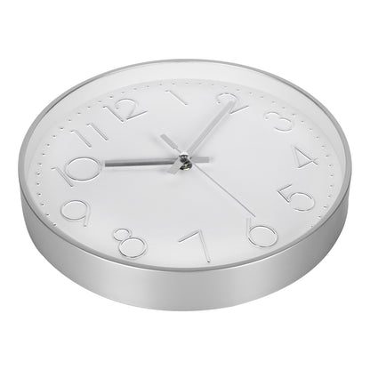 IvoQ Horloge mural moderne 30 cm - Horloge murale 3D avec mouvement silencieux - Analogique - Argent/Blanc