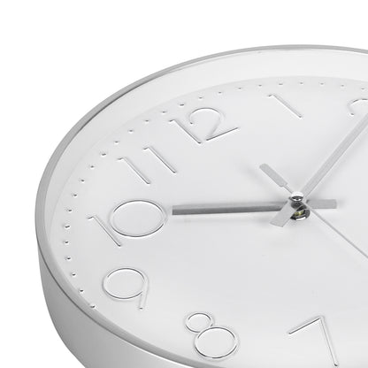 IvoQ Horloge mural moderne 30 cm - Horloge murale 3D avec mouvement silencieux - Analogique - Argent/Blanc