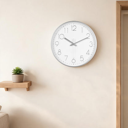 IvoQ Horloge mural moderne 30 cm - Horloge murale 3D avec mouvement silencieux - Analogique - Argent/Blanc