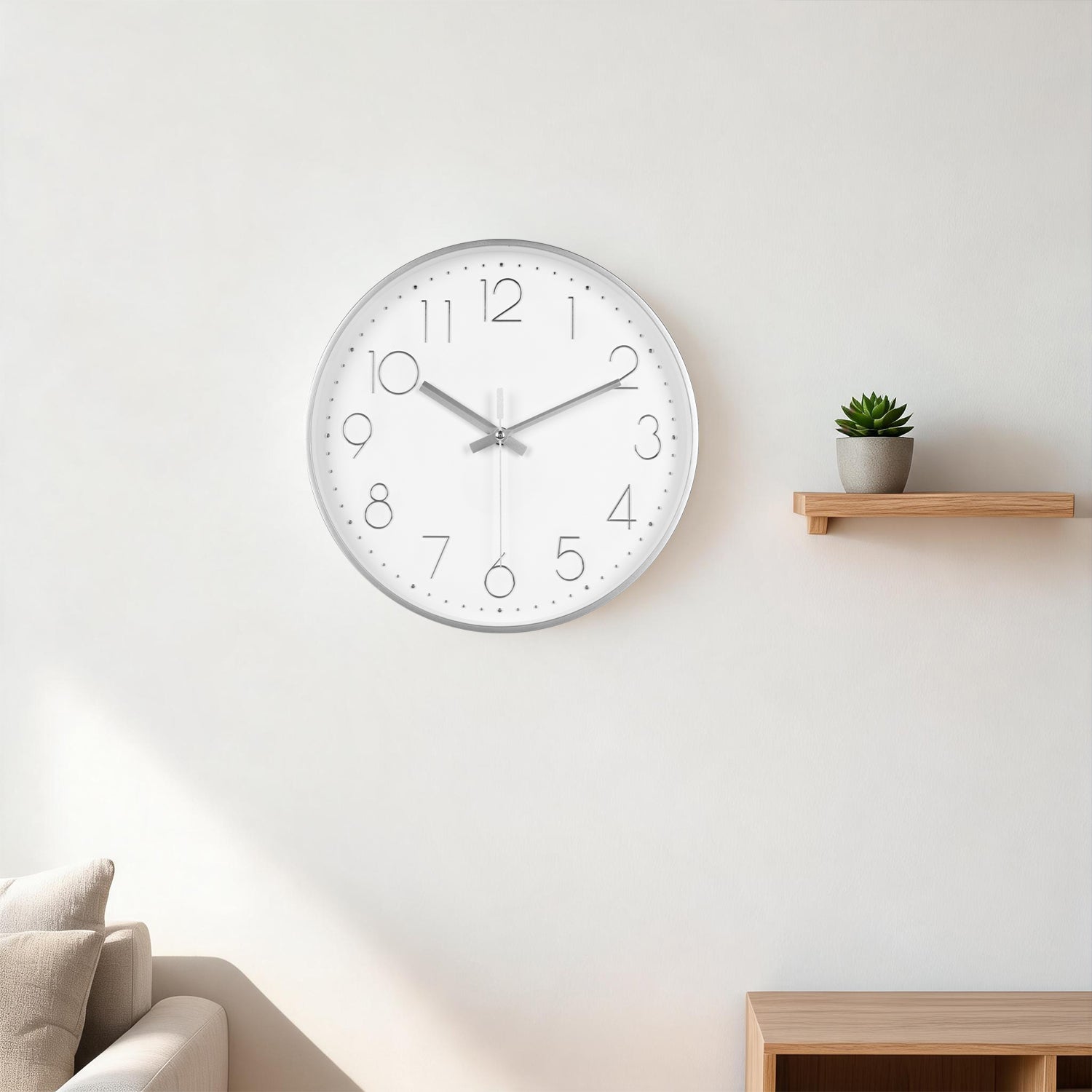 IvoQ Horloge mural moderne 30 cm - Horloge murale 3D avec mouvement silencieux - Analogique - Argent/Blanc