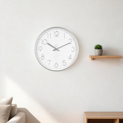 IvoQ Horloge mural moderne 30 cm - Horloge murale 3D avec mouvement silencieux - Analogique - Argent/Blanc