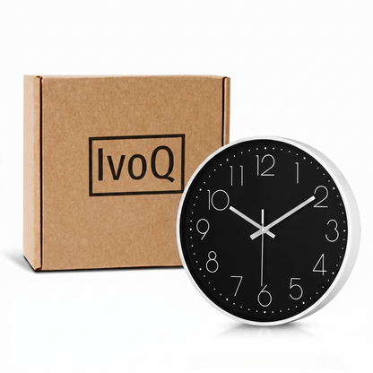 IvoQ Horloge mural moderne - 30 cm - Noir/Blanc - Facile à lire - Chiffres 3D - Horloge murale