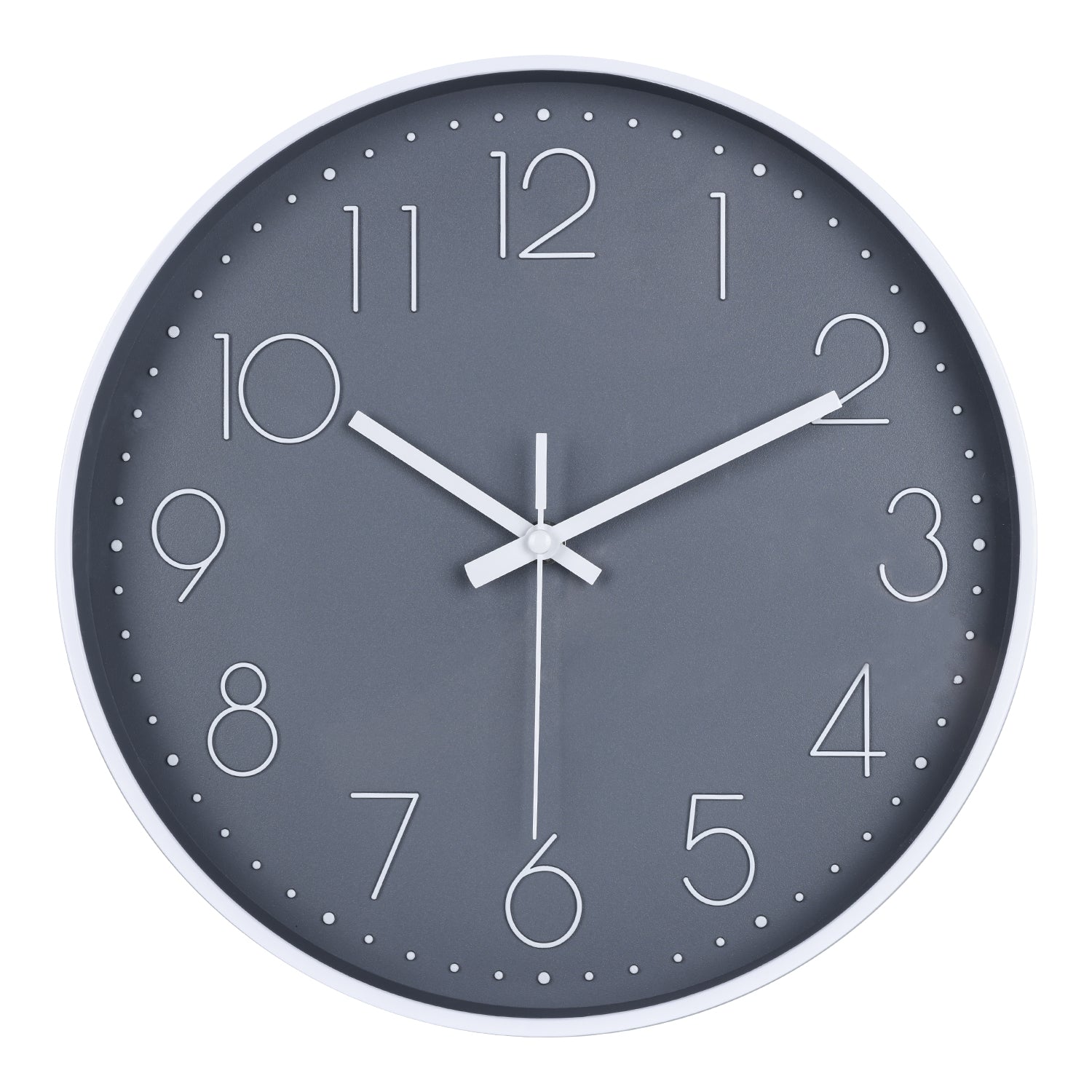 IvoQ Horloge mural moderne - Mouvement silencieux - Design 3D lisible - Ø 30 cm - Blanc/Gris