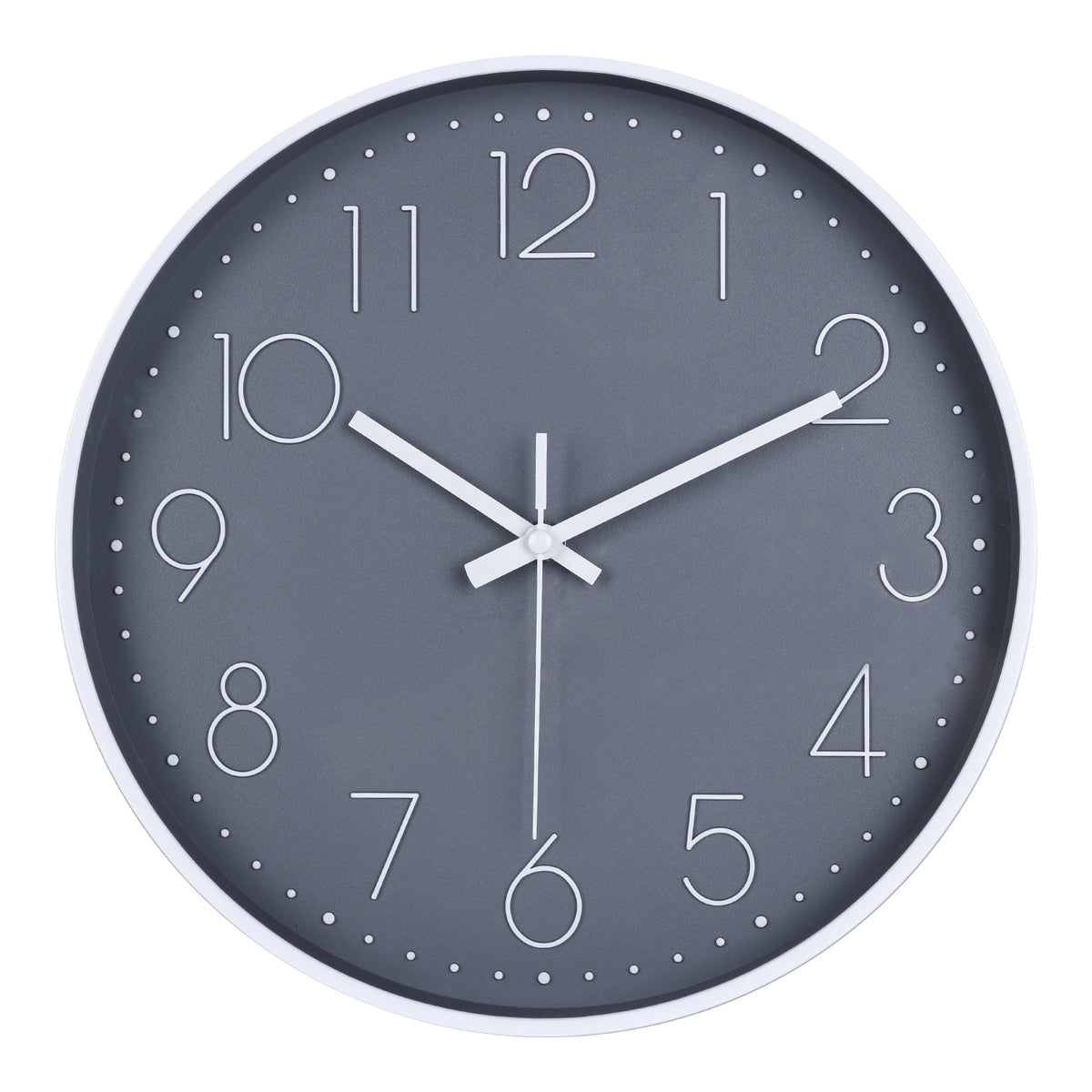 IvoQ Horloge mural moderne - Mouvement silencieux - Design 3D lisible - Ø 30 cm - Blanc/Gris