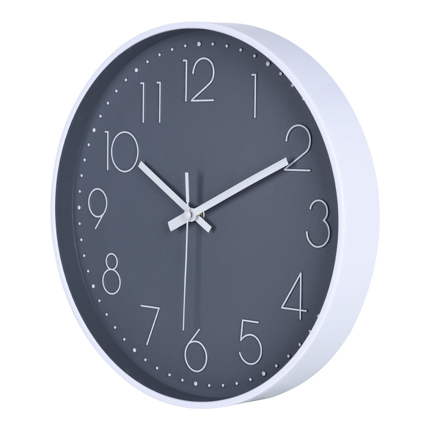 IvoQ Horloge mural moderne - Mouvement silencieux - Design 3D lisible - Ø 30 cm - Blanc/Gris