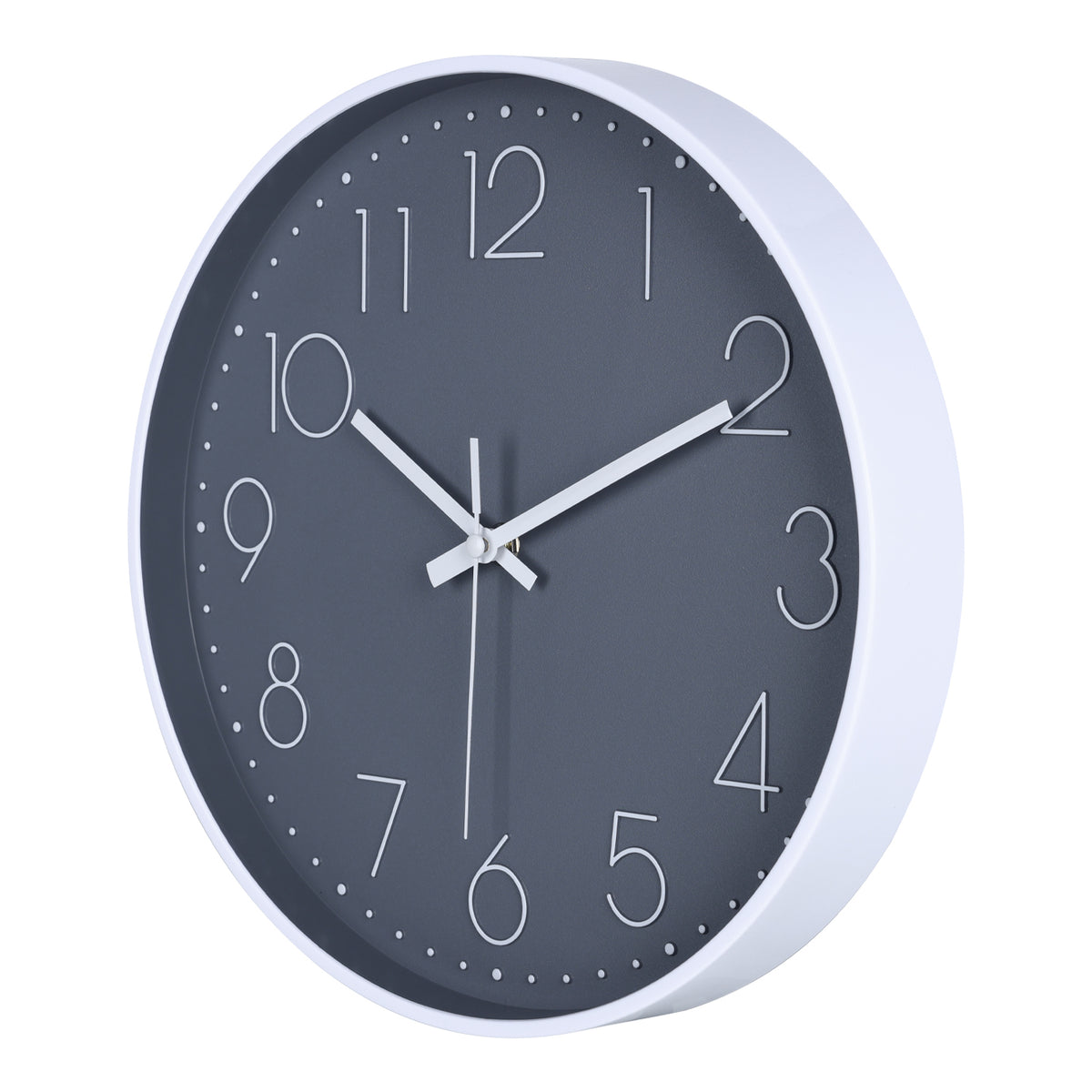 IvoQ Horloge mural moderne - Mouvement silencieux - Design 3D lisible - Ø 30 cm - Blanc/Gris