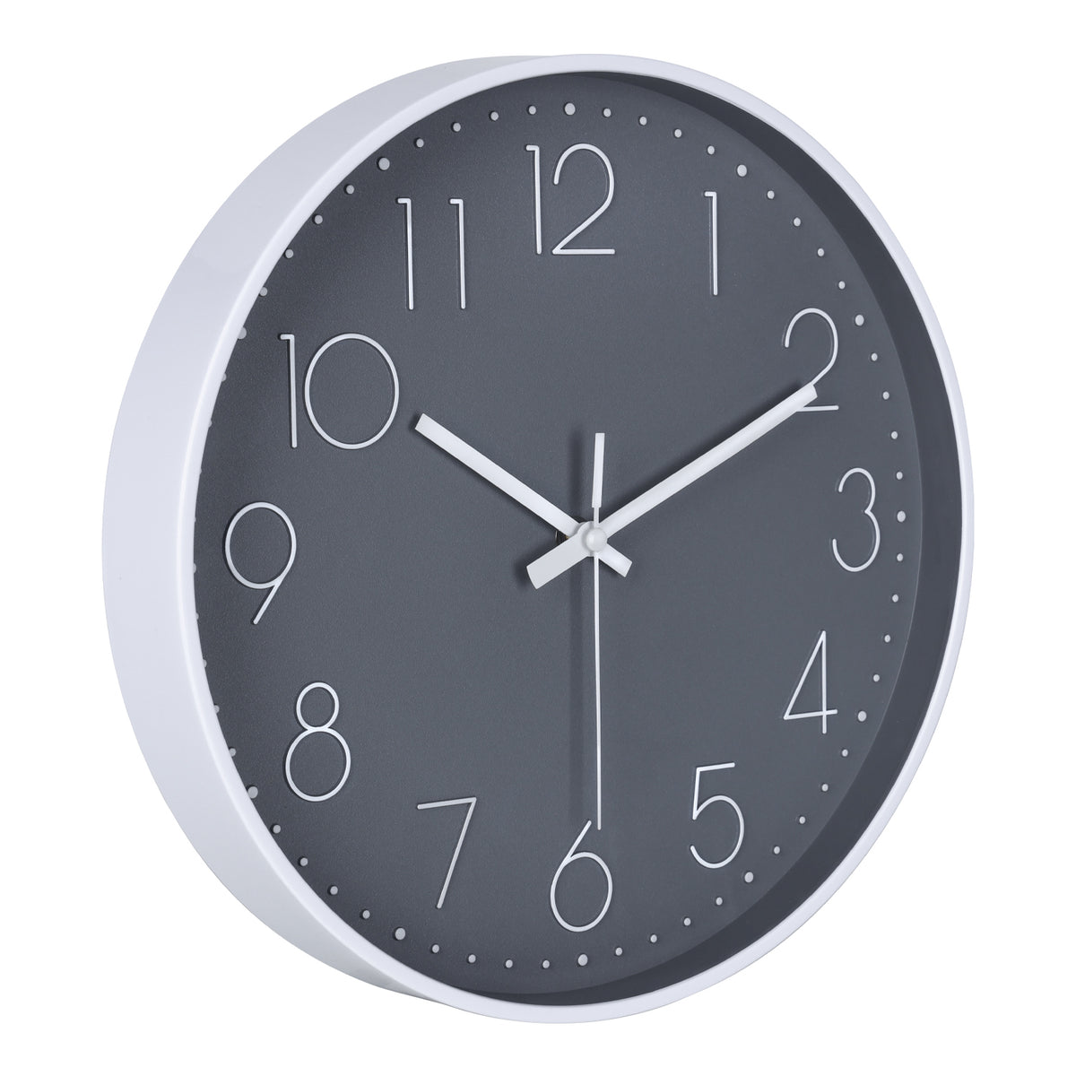 IvoQ Horloge mural moderne - Mouvement silencieux - Design 3D lisible - Ø 30 cm - Blanc/Gris