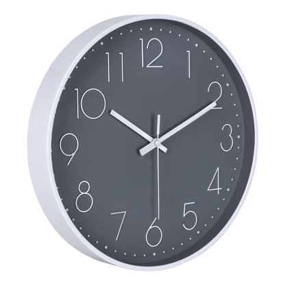 IvoQ Horloge mural moderne - Mouvement silencieux - Design 3D lisible - Ø 30 cm - Blanc/Gris