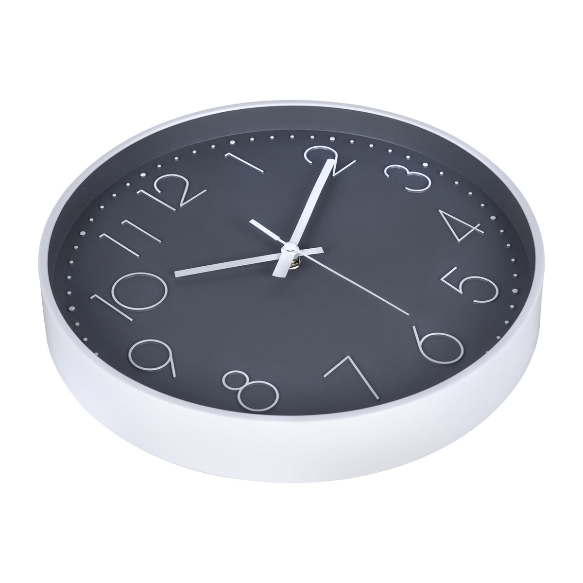 IvoQ Horloge mural moderne - Mouvement silencieux - Design 3D lisible - Ø 30 cm - Blanc/Gris
