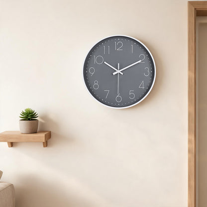 IvoQ Horloge mural moderne - Mouvement silencieux - Design 3D lisible - Ø 30 cm - Blanc/Gris