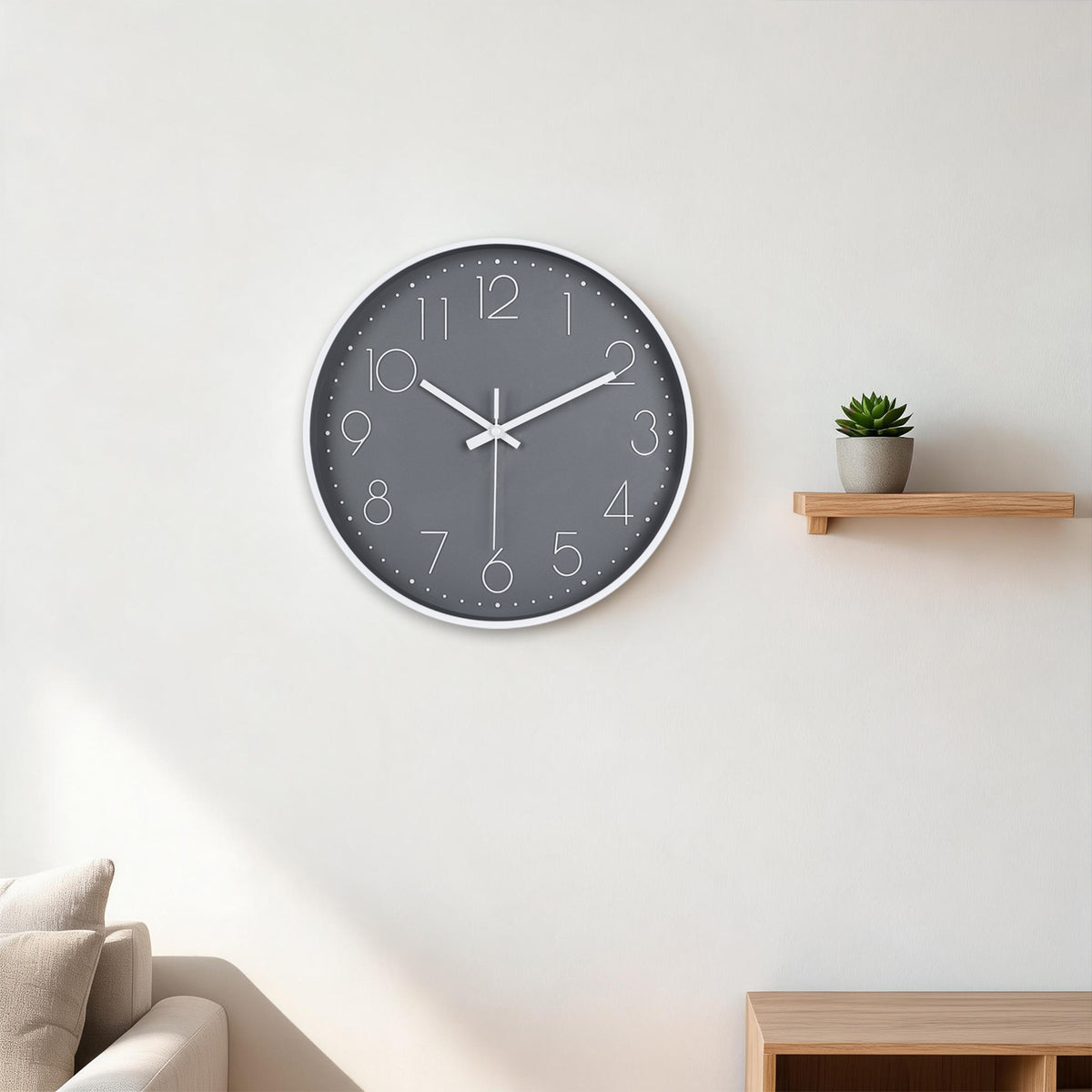 IvoQ Horloge mural moderne - Mouvement silencieux - Design 3D lisible - Ø 30 cm - Blanc/Gris