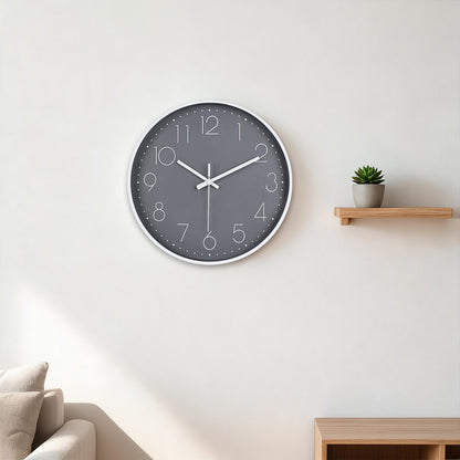 IvoQ Horloge mural moderne - Mouvement silencieux - Design 3D lisible - Ø 30 cm - Blanc/Gris