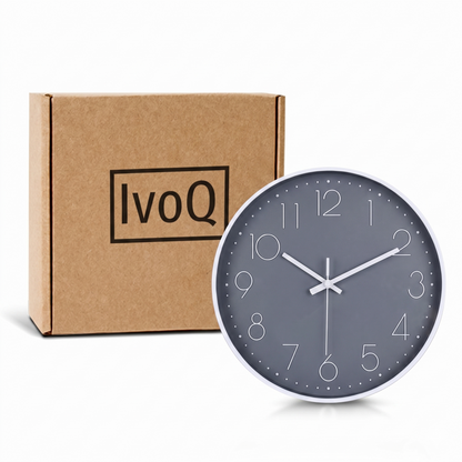 IvoQ Horloge mural moderne - Mouvement silencieux - Design 3D lisible - Ø 30 cm - Blanc/Gris