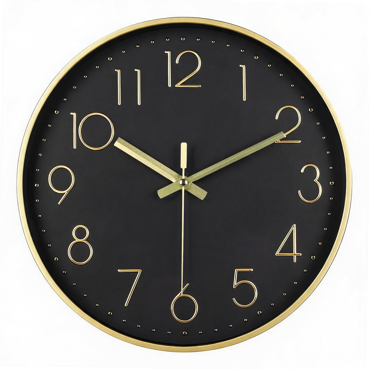 IvoQ Horloge mural moderne - Noir/Or - 30 cm - Mouvement silencieux - Horloge murale 3D
