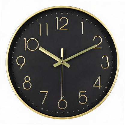 IvoQ Horloge mural moderne - Noir/Or - 30 cm - Mouvement silencieux - Horloge murale 3D