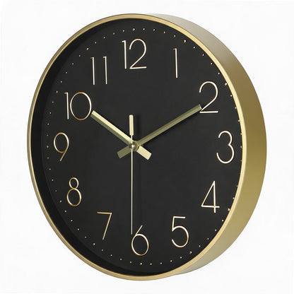 IvoQ Horloge mural moderne - Noir/Or - 30 cm - Mouvement silencieux - Horloge murale 3D