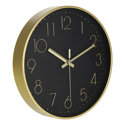 IvoQ Horloge mural moderne - Noir/Or - 30 cm - Mouvement silencieux - Horloge murale 3D