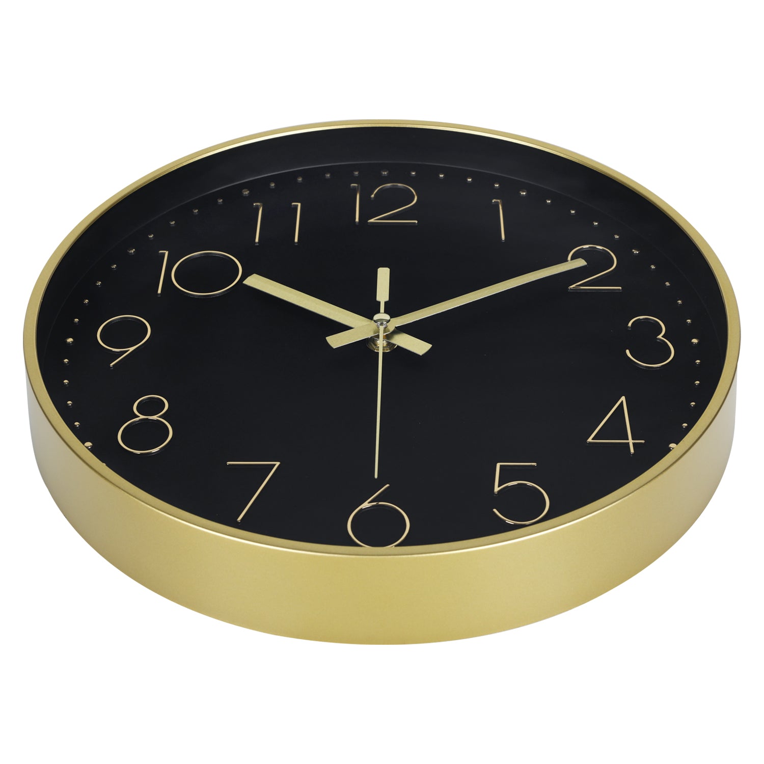 IvoQ Horloge mural moderne - Noir/Or - 30 cm - Mouvement silencieux - Horloge murale 3D