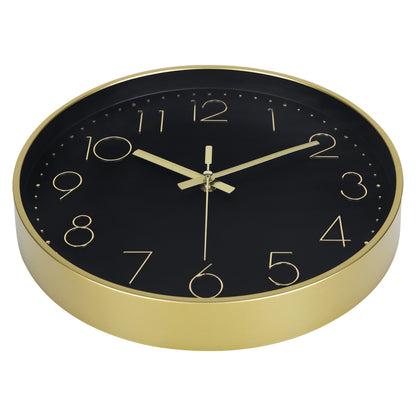 IvoQ Horloge mural moderne - Noir/Or - 30 cm - Mouvement silencieux - Horloge murale 3D