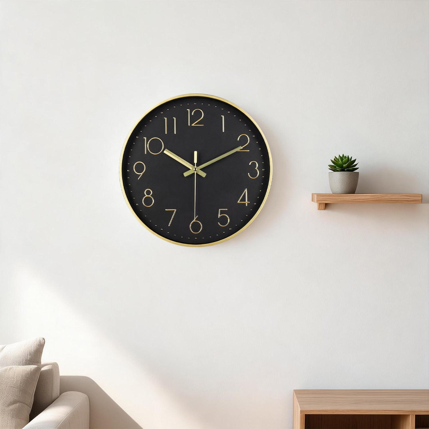 IvoQ Horloge mural moderne - Noir/Or - 30 cm - Mouvement silencieux - Horloge murale 3D