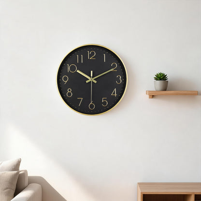 IvoQ Horloge mural moderne - Noir/Or - 30 cm - Mouvement silencieux - Horloge murale 3D