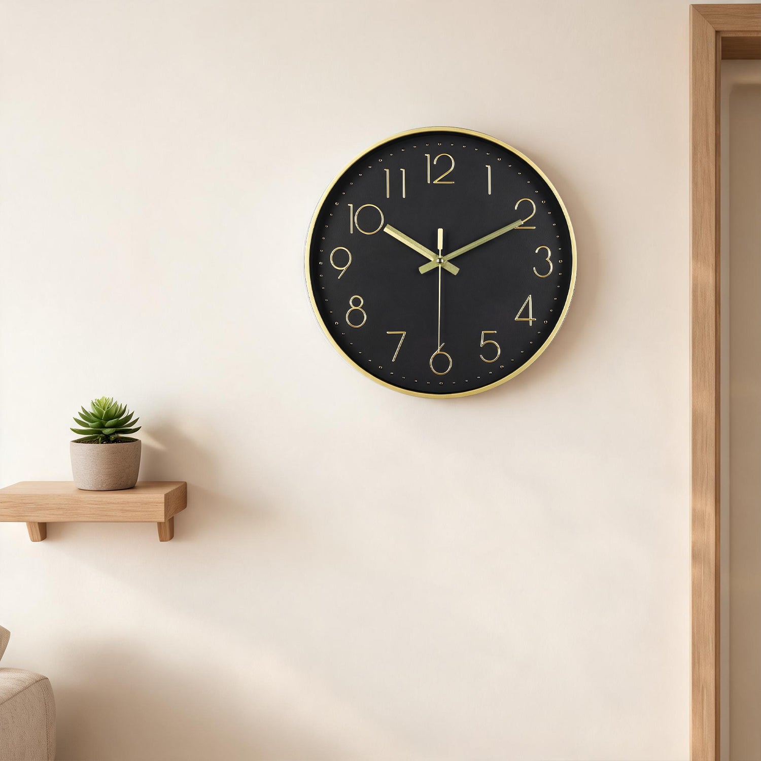 IvoQ Horloge mural moderne - Noir/Or - 30 cm - Mouvement silencieux - Horloge murale 3D