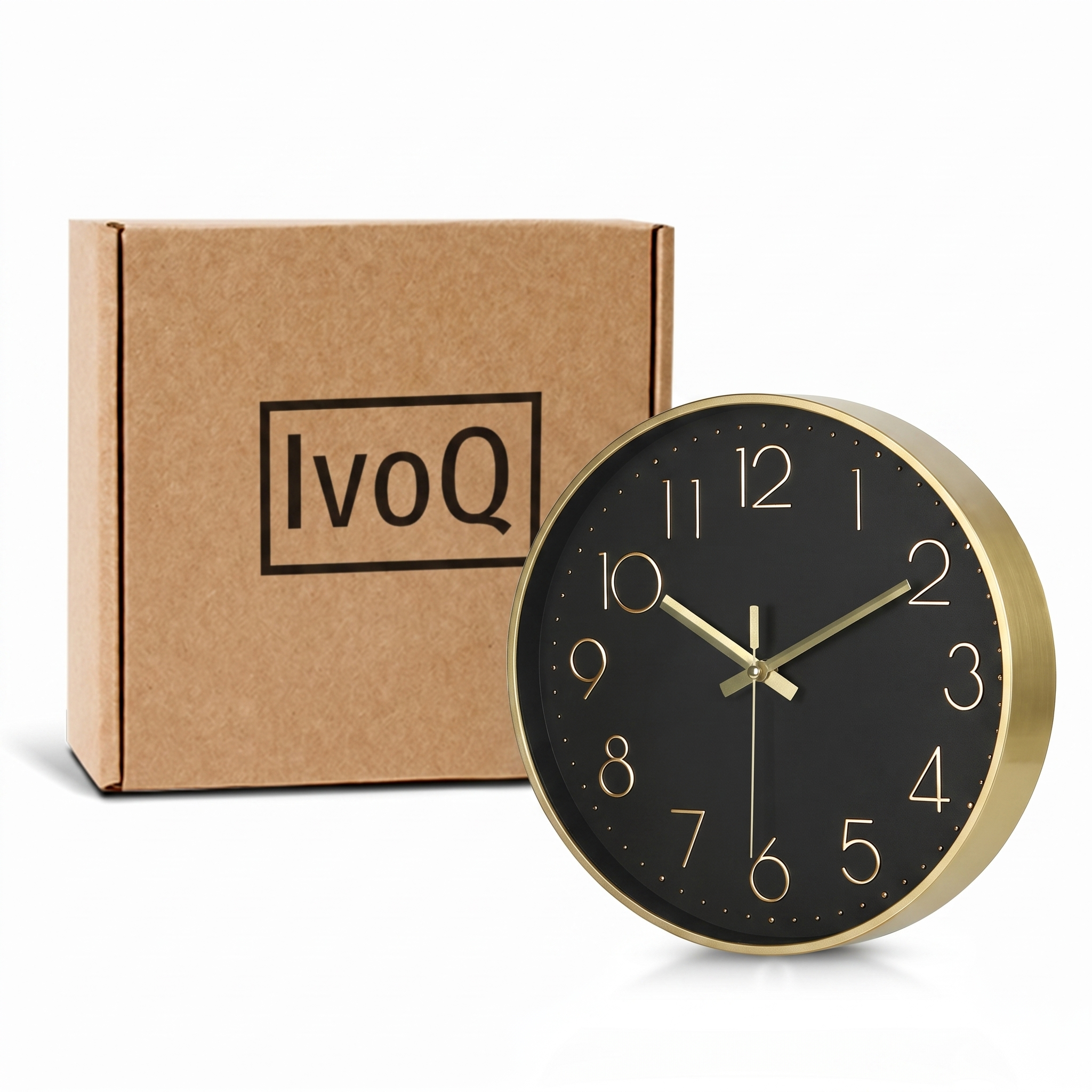 IvoQ Horloge mural moderne - Noir/Or - 30 cm - Mouvement silencieux - Horloge murale 3D