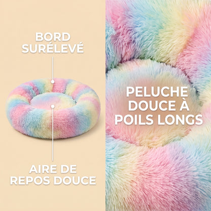 IvoQ Panier donut pour chat – Ø 40 cm – Lit doux en peluche pour chats et petits chiens – Arc-en-ciel