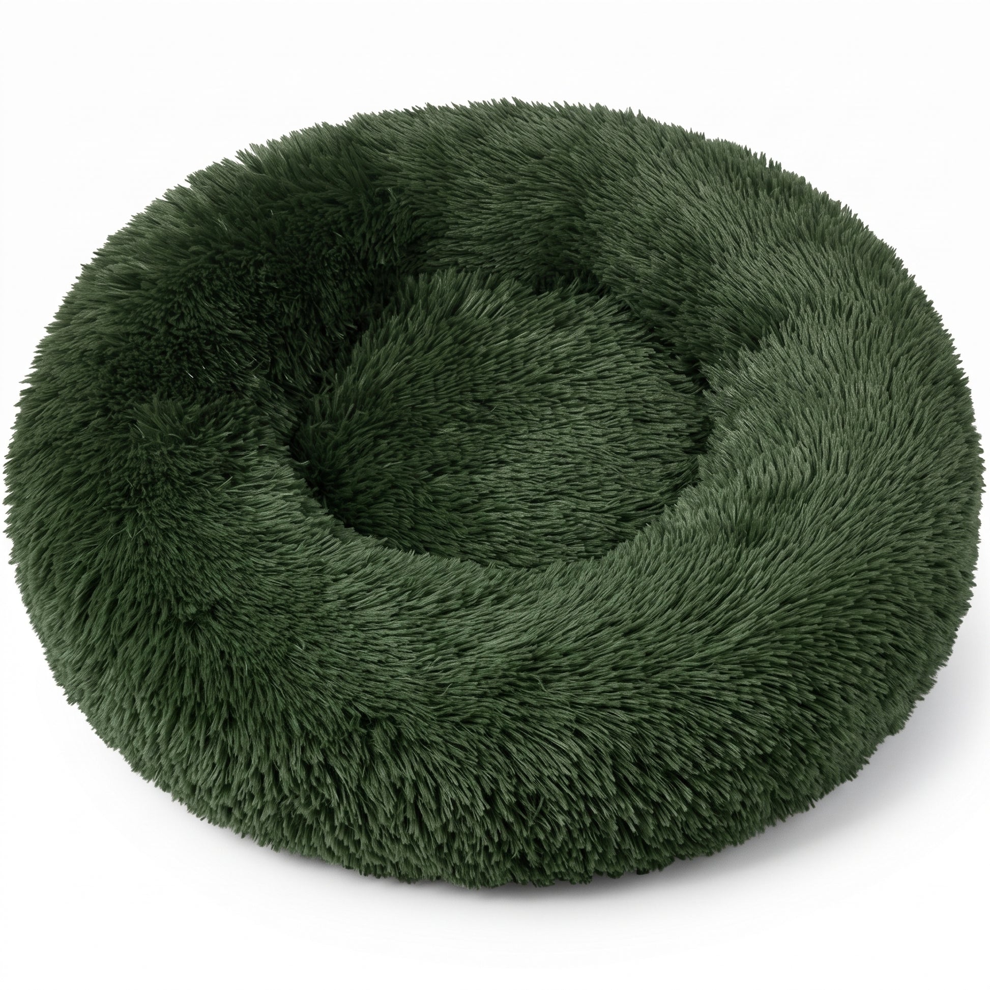 IvoQ Panier donut pour chien et chat – Ø 50 cm – Lit doux en peluche pour animaux – Vert foncé – Pour chats et petits chiens