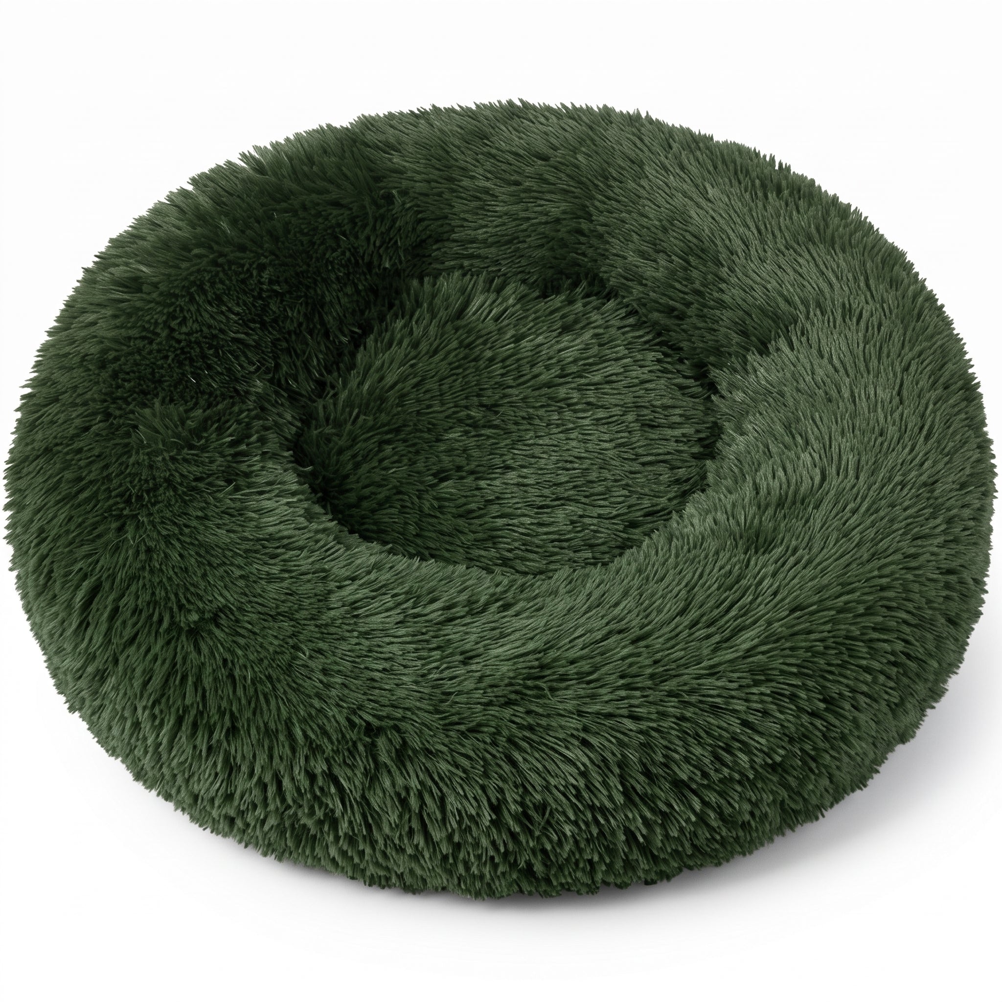 IvoQ Panier donut pour chien et chat – Ø 50 cm – Lit doux en peluche pour animaux – Vert foncé – Pour chats et petits chiens